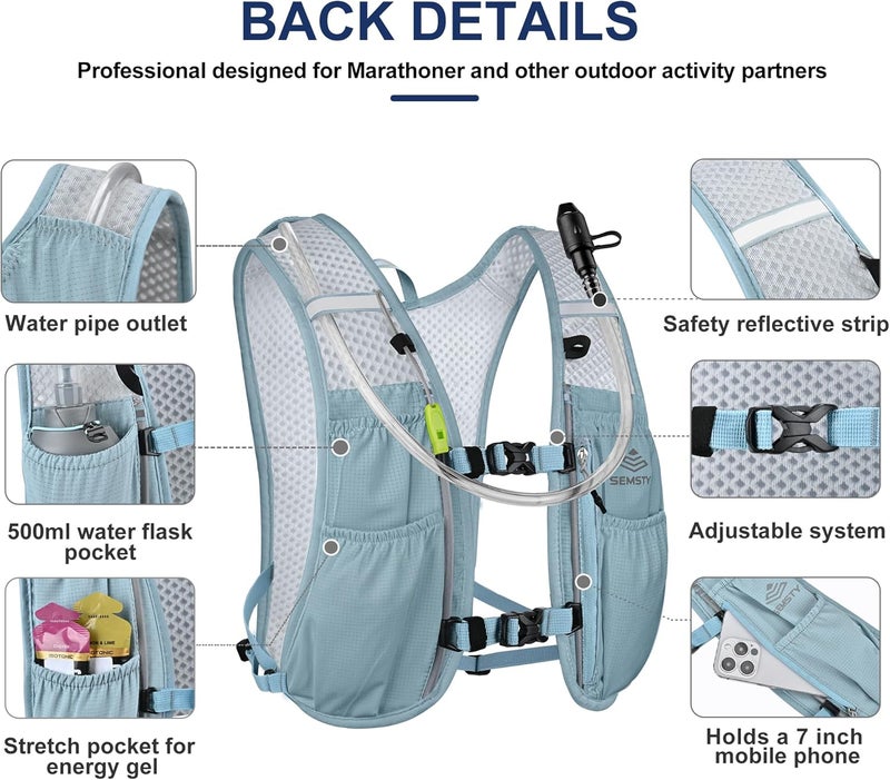 SEMSTY Running Hydration Vest 5L,Running Vest Pack with 1.5L Water Bladder,Lightweight Water Backpack for Hiking Running Cycling - Image 3